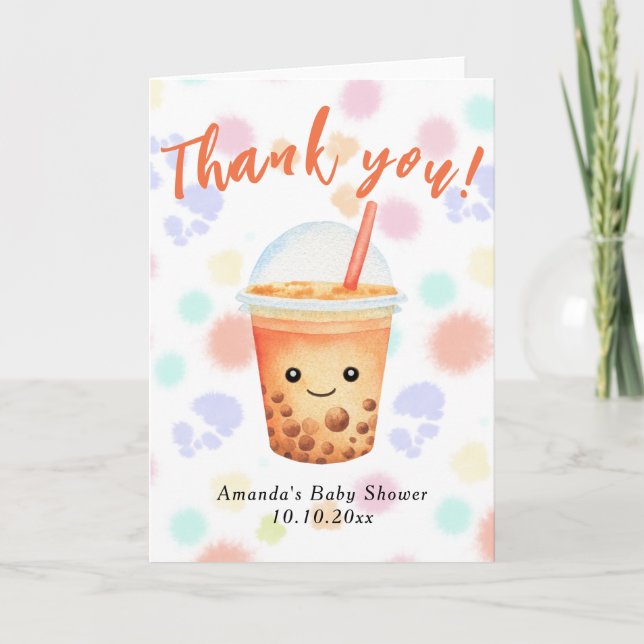 Vattenfärg Bubble Tea Baby Shower Tacksam Kort (Framsida)