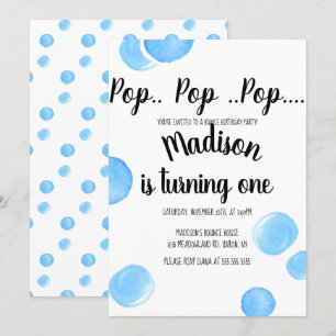 Vattenfärg Bubblor Pop Pop Pop Födelsedag Inbjudningar