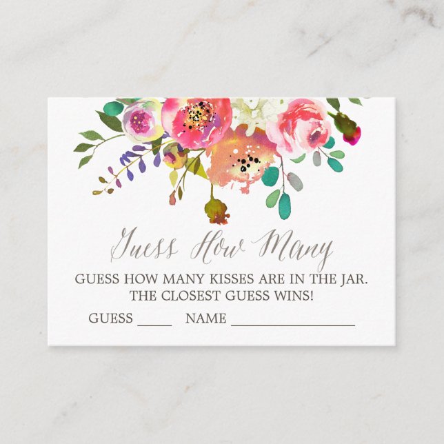 Vattenfärg bukett gissa hur många kyssar kort (Framsida)