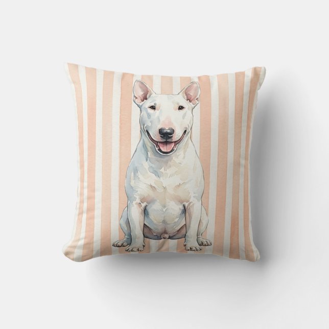 Vattenfärg Bull Terrier Hund Dekorativ Kudd Kudde (Framsida)