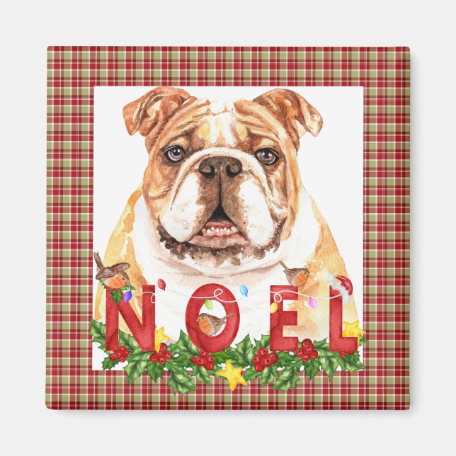 Vattenfärg Bulldog Noel jul  Magnet (Framsidan)