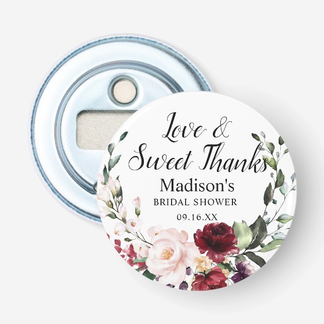 Vattenfärg Burgunder Blomsterbukett Tack Flasköppnare (Framsidan)