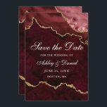 Vattenfärg Burgunder Guld Marmor Agat Geod Spara Datumet<br><div class="desc">Modern Elegant Vattenfärg Burgunder och Guld Marmor Agat Geod Spara Datum-kort</div>