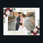 Vattenfärg Burgundy Blå Blomma Guld Spara Datum Meddelande Vykort<br><div class="desc">Vattenfärg Blomma Burgundy Blå Spara Datum Bröllopskort</div>