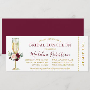 Vattenfärg Burgundy Blandad Blommigt Luncheon Bilj Inbjudningar