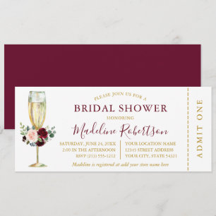 Vattenfärg Burgundy Blandad Blommigt Shower Biljet Inbjudningar