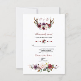 Vattenfärg Burgundy  Blommigt Antlers Bröllop OSA Kort