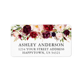 Vattenfärg Burgundy Blommigt Bröllop Adress Adressetikett