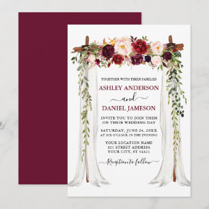 Vattenfärg Burgundy Blommigt Bröllop Canopy Inbjudningar
