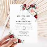 Vattenfärg Burgundy  Blommigt Bröllop Inbjudningar<br><div class="desc">Den här eleganten innehåller blandade vattenfärgsgröna löv parade med ett klassserif & delikat sans font in black,  med ett monogram på baksidan. Matchande objekt är tillgängliga.</div>