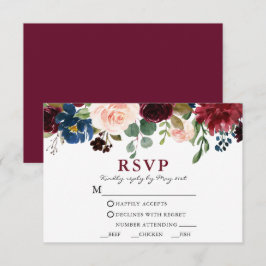 Vattenfärg Burgundy Blommigt Elegant bröllop Meal OSA Kort