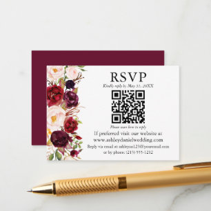 Vattenfärg Burgundy-Blommigt QR OSA Bröllop Tilläggskort