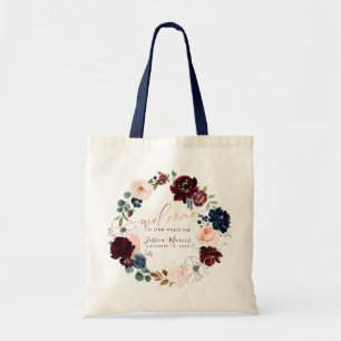 Vattenfärg Burgundy + Blush Blommor Välkommen Tygkasse