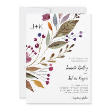 Vattenfärg Burgundy Flowers Monogram Bröllop