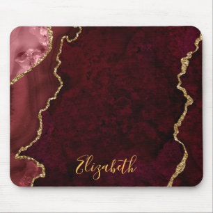 Vattenfärg Burgundy Guld-marmor Agate Geode Musmatta