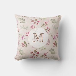 Vattenfärg Burgundy Löv & Foliage Monogram Kudde