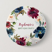 Vattenfärg Burgundy Navy Flowers Birthday