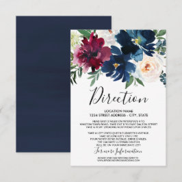 Vattenfärg Burgundy Navy Flowers Bröllop Inbjudningar