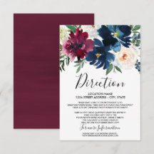 Vattenfärg Burgundy Navy Flowers Bröllop