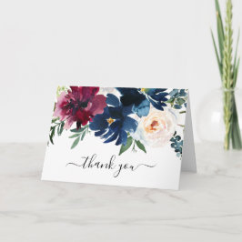 Vattenfärg Burgundy Navy Flowers Bröllop Tack