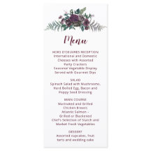 Vattenfärg Burgundy och grå blommor Bröllopsmeny