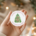 Vattenfärg Burgundy och Grönt Julgran Runt Klistermärke<br><div class="desc">PreppyPrint.com - Fira jul i stil! Lägg till personligens beröring! Överför den här designen även till de produkter du vill ha! Besök min designerbutik,  PreppyPrint.com,  för att få information om hur du samordnar saker.</div>