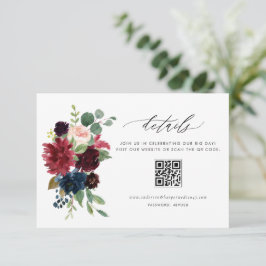 Vattenfärg Burgundy och marinblå blomster QR-kod Tilläggskort