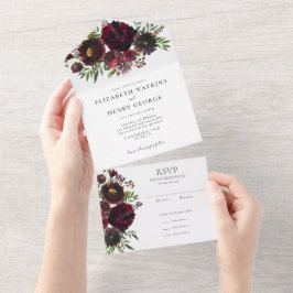 Vattenfärg Burgundy Red Botanical Flowers Bröllop