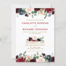 Vattenfärg Burgundy Röd Marin Blommig Rustik Boho