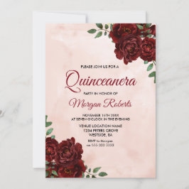  vattenfärg Burgundy Röd ros Quinceanera Inbjudningar