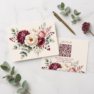 Vattenfärg Burgundy Rosenskiftande Blommig Bröllop OSA Kort