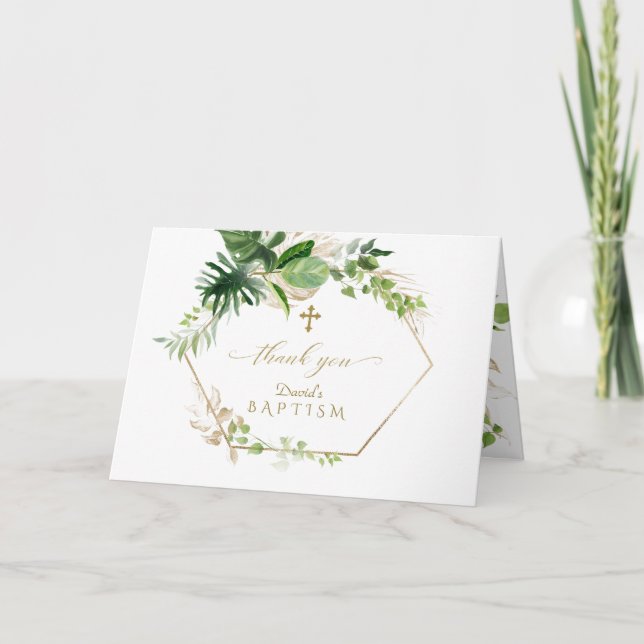 Vattenfärg Burgundy Saffron Flowers Guld Baptism Tack Kort (Framsida)