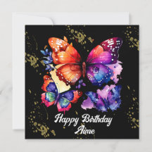 Vattenfärg Butterflies Colorful Faux Guld Namn