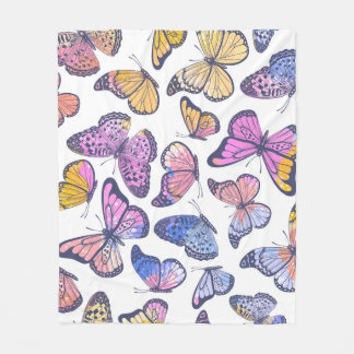 Vattenfärg Butterflies: Pastel Vintage Mönster. Fleecefilt