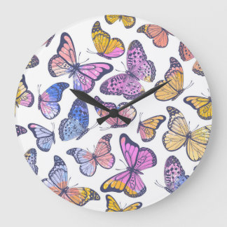 Vattenfärg Butterflies: Pastel Vintage Mönster. Stor Klocka