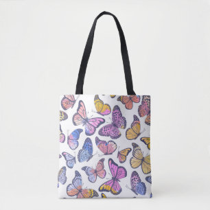 Vattenfärg Butterflies: Pastel Vintage Mönster. Tygkasse