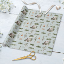 Vattenfärg Cabin Forest Seamless Mönster