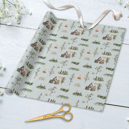 Vattenfärg Cabin Forest Seamless Mönster Presentpapper