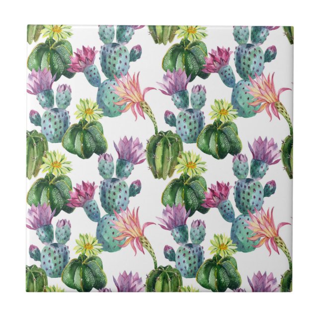 Vattenfärg Cacti Art Mönster Kakelplatta (Framsidan)