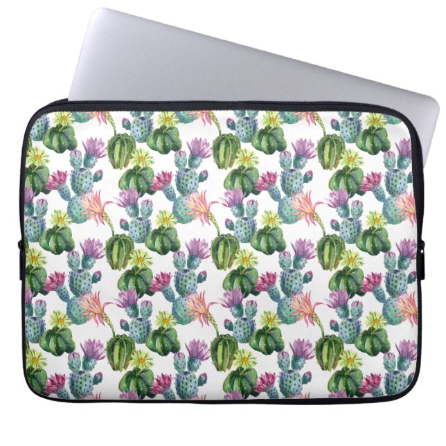 Vattenfärg Cacti Art Mönster Laptop Sleeve (Framsidan)