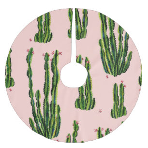 Vattenfärg Cacti: Blossoming Seamless Mönster Julgransmatta Borstad Polyester