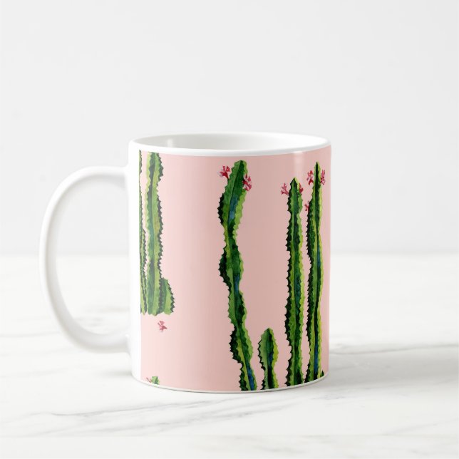 Vattenfärg Cacti: Blossoming Seamless Mönster Kaffemugg (Vänster)