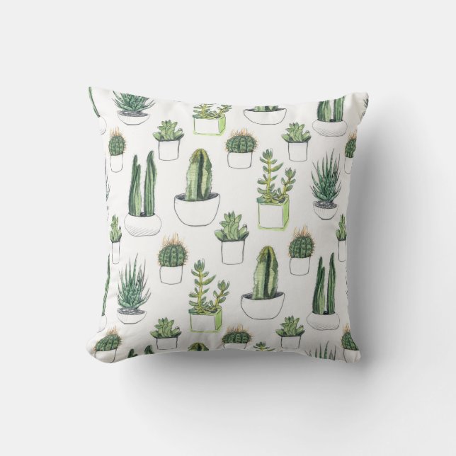Vattenfärg Cacti & Succulent Kudde (Framsida)