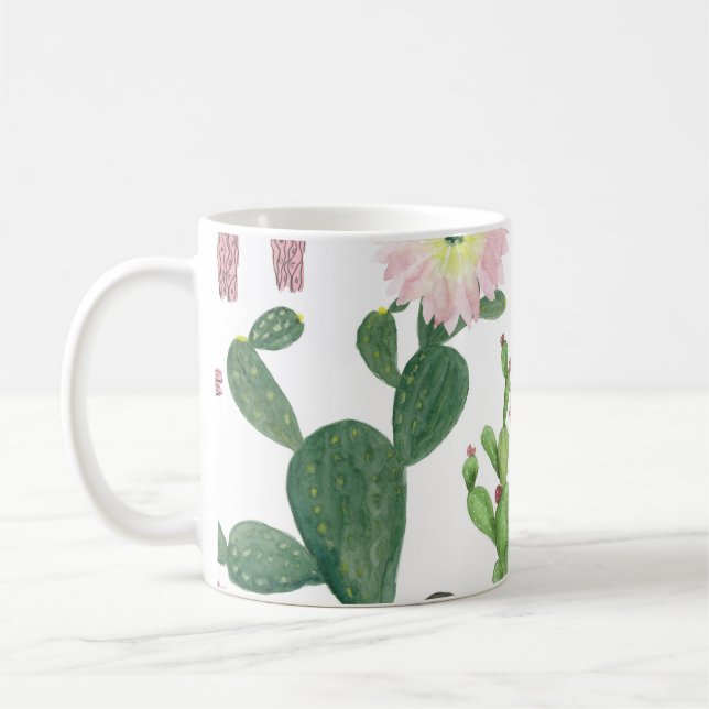 Vattenfärg Cactus Sömlös målning Mönster Kaffemugg (Vänster)