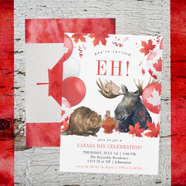 Vattenfärg Canada Day BBQ Sommarfest Inbjudan (Skapare uppladdad)