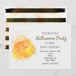 Vattenfärg Candy Corn Halloween-festinvitationer Inbjudningar