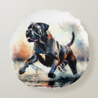 Vattenfärg Cane Corso hund Rund Kudde