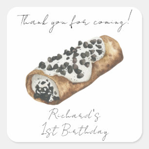 Vattenfärg Cannoli 1-års födelsedag Tack Fyrkantigt Klistermärke