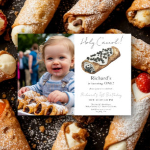 Vattenfärg Cannoli 1-års födelsedagsfest Inbjudningar