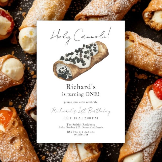 Vattenfärg Cannoli 1-års födelsedagsfest Inbjudningar (Skapare uppladdad)